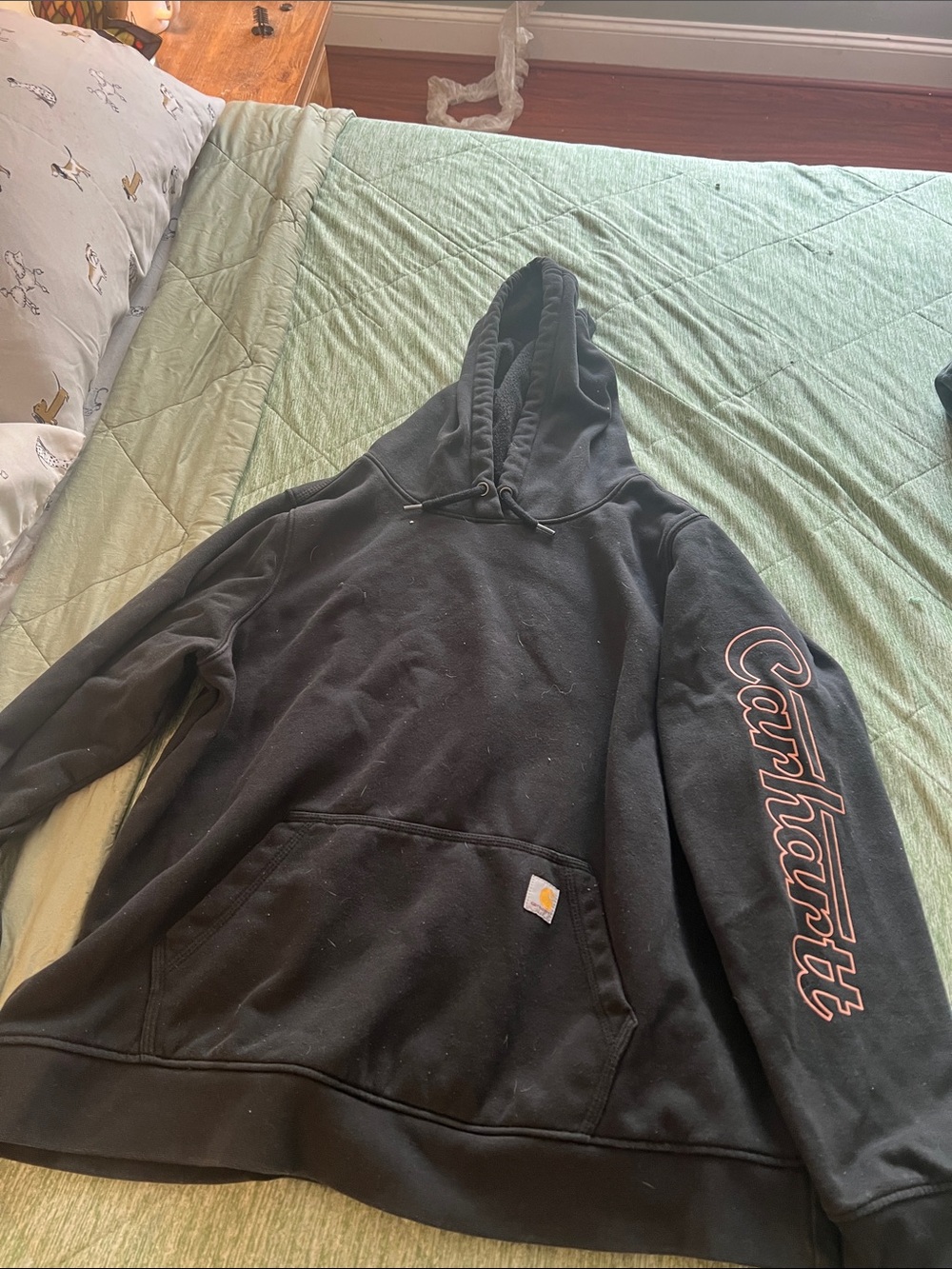 Carhartt Men’s Black Hoodie with Script Sleeve Logo